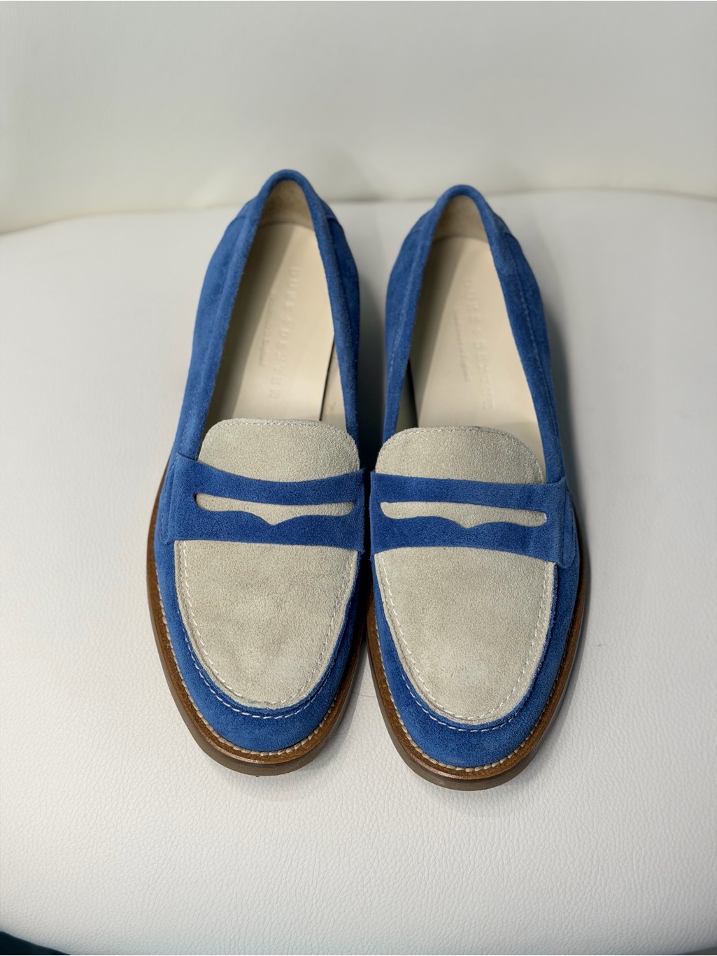 Nwot Unisex Discontinued Suede Twotone Penny Loafers Cobalt Blue Light Gray Uk 4 — image 3 of 6